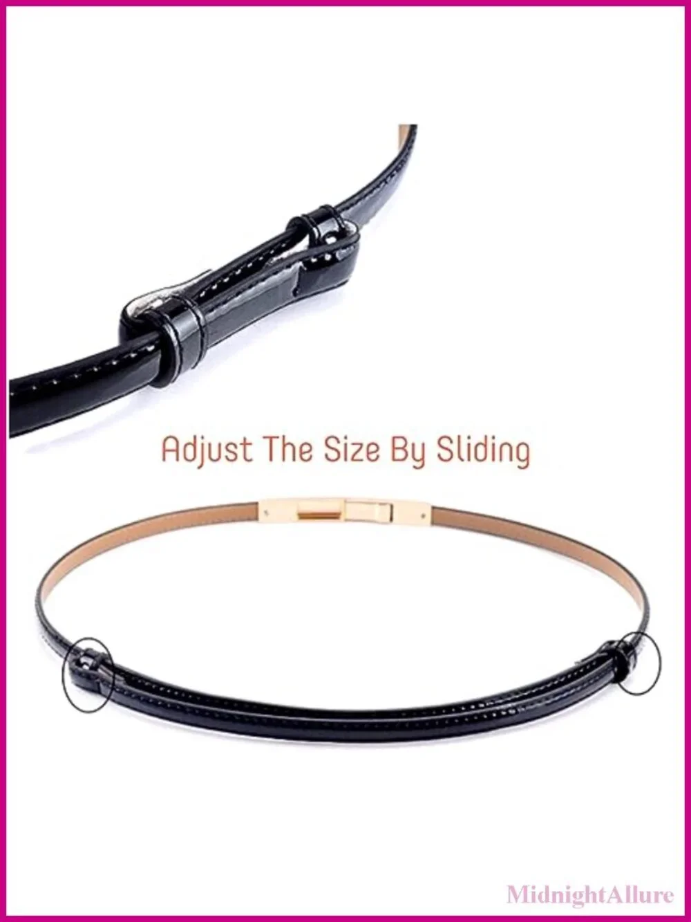 Women's Patent Leather Skinny Slim Belt Adjustable 22